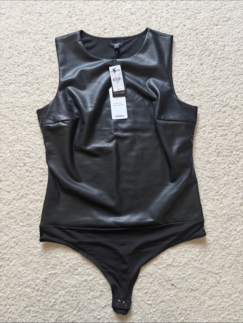 Express Black Faux Leather Sleeveless Bodysuit